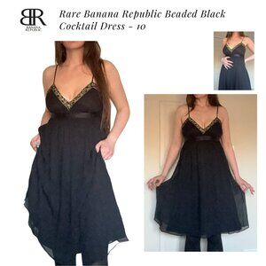 Rare Banana Republic Beaded Black Midi Cocktail Dress - 10